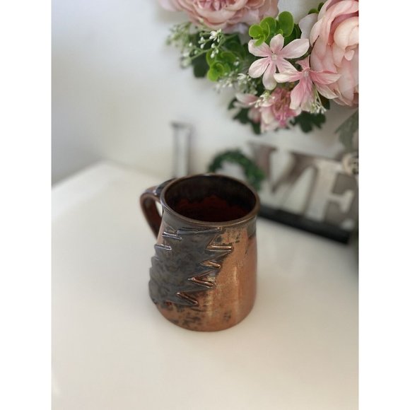 Vintage 1970s Lighting Bolt Brown Ceramic Cup Hand Made Painted‎ Rustic Unique - Picture 4 of 16